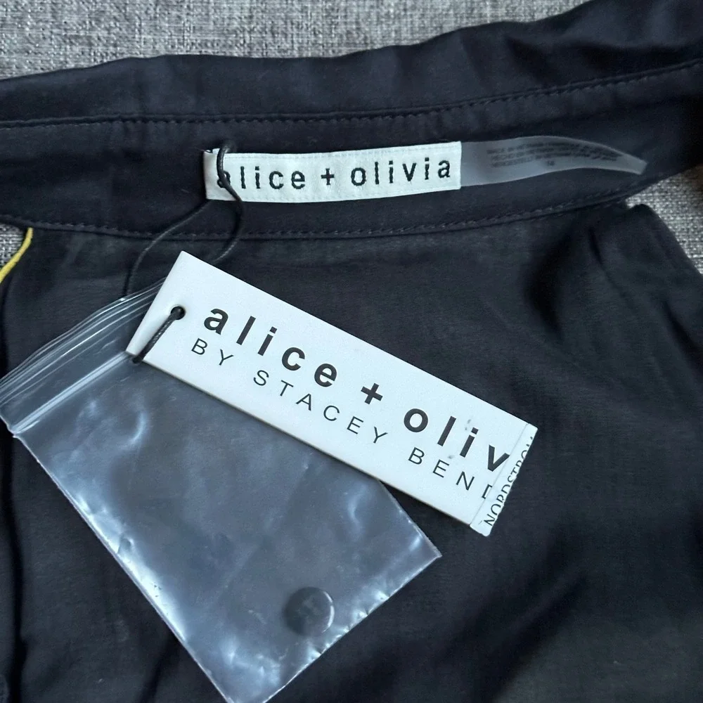 Alice‎ + Olivia Miranda floral tie-waist halter minidress 14 Black Yellow NWT
